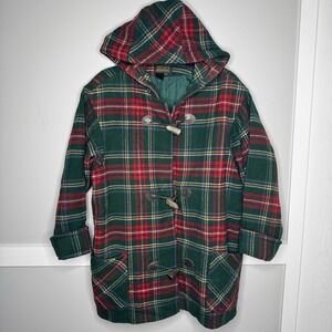 Vintage Eddie Bauer Wool Tartan Toggle Hooded Duffle Coat Jacket‎ Women's Large